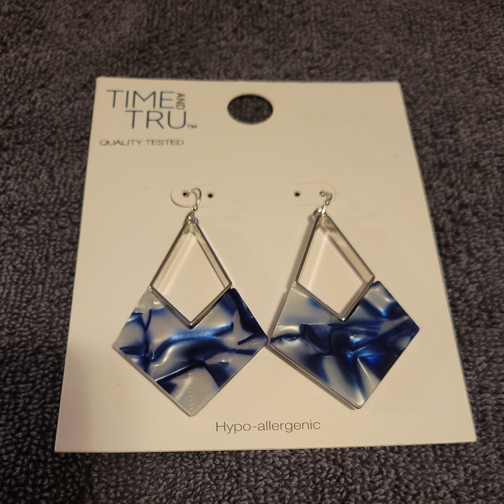 Time and Tru Silver-Tone Earrings with Blue Marbled Drops